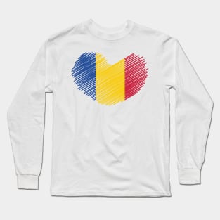 Romania Heart Flag Design Long Sleeve T-Shirt